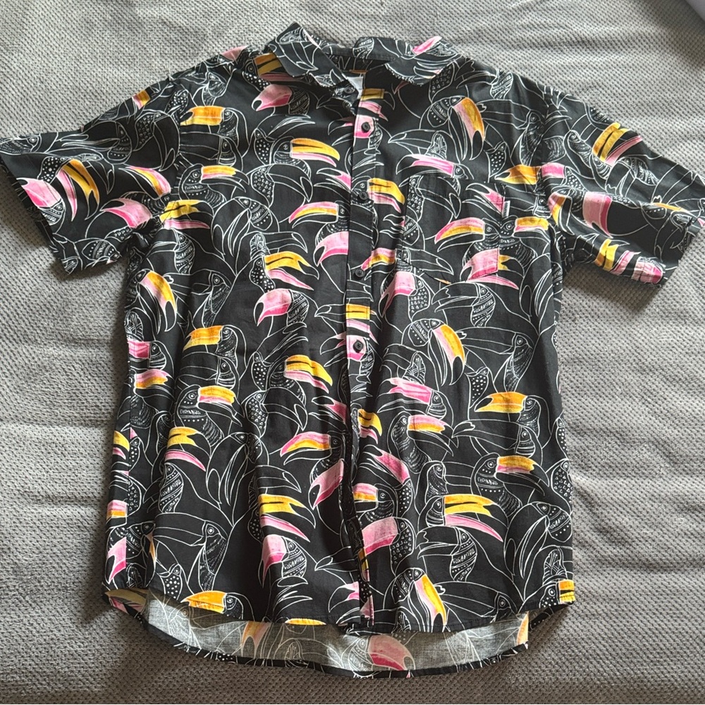 Hurley Black Tropical Print Casual Button Down Shirt